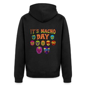 Luchador Masks It's Nacho Day - Unisex Premium Bio Zip Hoodie - Schwarz - Hinten - Nico (187cm)