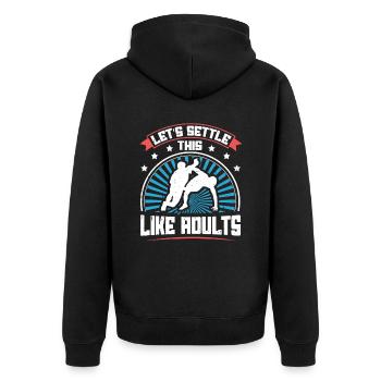Lets Settle This Like Adults Ringer Gift - Unisex Premium Organic Zip Hoodie - black - Back - Nico (187cm)