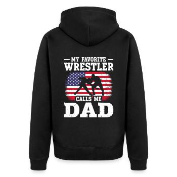 Mon lutteur préféré m’appelle papa drapeau américain - Veste à capuche bio Premium Unisexe - noir - Dos - Nico (187cm)