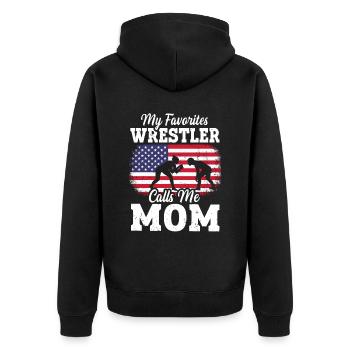Mon lutteur préféré m’appelle maman drapeau américain - Veste à capuche bio Premium Unisexe - noir - Dos - Nico (187cm)
