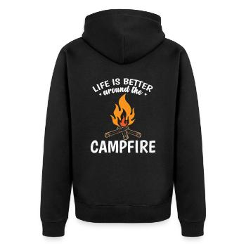Life is better around The Camp Fire Urlaub - Unisex Premium Bio Zip Hoodie - Schwarz - Hinten - Nico (187cm)