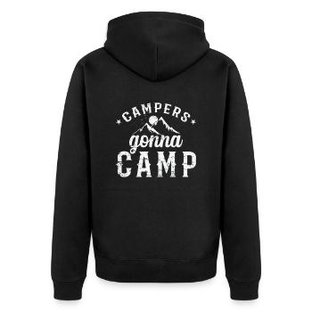 Campers gonna Camp Urlaub Freiheit Berge - Unisex Premium Bio Zip Hoodie - Schwarz - Hinten - Nico (187cm)