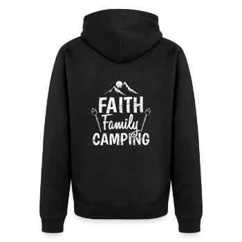Faith Family Camping Urlaub Freiheit - Unisex Premium Bio Zip Hoodie - Schwarz - Hinten - Nico (187cm)