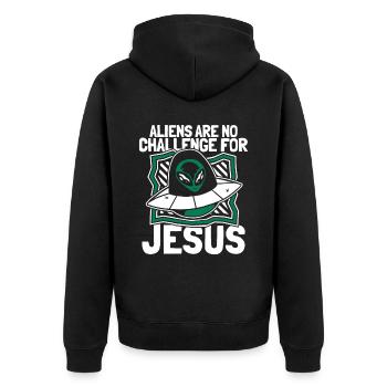 Christ Christentum UFO Außerirdischer Jesus - Unisex Premium Bio Zip Hoodie - Schwarz - Hinten - Nico (187cm)