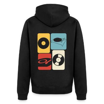 Schallplatte Retro Plattenspieler - Unisex Premium Bio Zip Hoodie - Schwarz - Hinten - Nico (187cm)