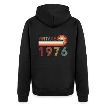 Funny Vintage Born in 1976 Birthday - Unisex Premium Organic Zip Hoodie - black - Back - Nico (187cm)