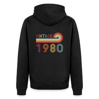 Lustiges Vintage Born in 1980 Geburtstag - Unisex Premium Bio Zip Hoodie - Schwarz - Hinten - Nico (187cm)