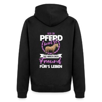 Süßes Pferde Pferdespruch Motiv - Unisex Premium Bio Zip Hoodie - Schwarz - Hinten - Nico (187cm)