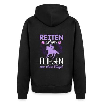 Süßes Pferde Pferdespruch Motiv - Unisex Premium Bio Zip Hoodie - Schwarz - Hinten - Nico (187cm)