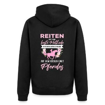 Süßes Pferde Pferdespruch Motiv - Unisex Premium Bio Zip Hoodie - Schwarz - Hinten - Nico (187cm)