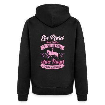 Süßes Pferde Pferdespruch Motiv - Unisex Premium Bio Zip Hoodie - Schwarz - Hinten - Nico (187cm)