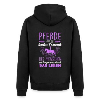 Süßes Pferde Pferdespruch Motiv - Unisex Premium Bio Zip Hoodie - Schwarz - Hinten - Nico (187cm)