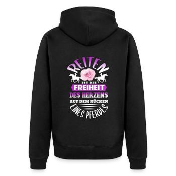Süßes Pferde Pferdespruch Motiv - Unisex Premium Bio Zip Hoodie - Schwarz - Hinten - Nico (187cm)