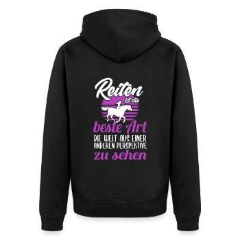 Süßes Pferde Pferdespruch Motiv - Unisex Premium Bio Zip Hoodie - Schwarz - Hinten - Nico (187cm)