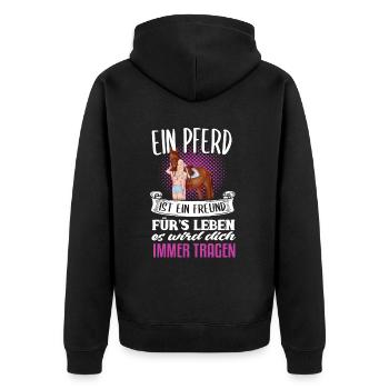 Süßes Pferde Pferdespruch Motiv - Unisex Premium Bio Zip Hoodie - Schwarz - Hinten - Nico (187cm)