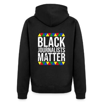 Schwarze Journalisten sind wichtig - Unisex Premium Bio Zip Hoodie - Schwarz - Hinten - Nico (187cm)