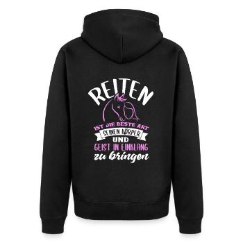 Süßes Pferde Pferdespruch Motiv - Unisex Premium Bio Zip Hoodie - Schwarz - Hinten - Nico (187cm)