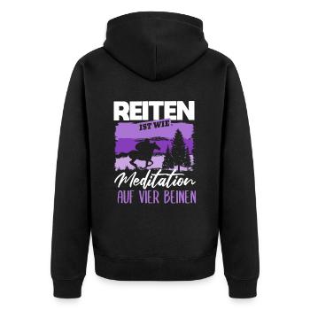 Süßes Pferde Pferdespruch Motiv - Unisex Premium Bio Zip Hoodie - Schwarz - Hinten - Nico (187cm)