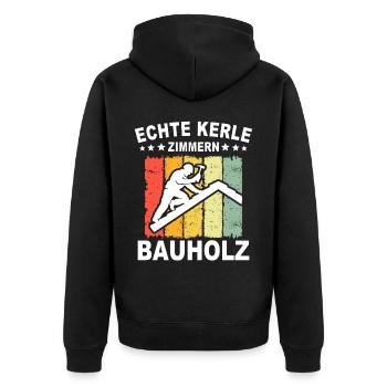 Zimmermann Sprüche Zimmern Zimmerer - Unisex Premium Bio Zip Hoodie - Schwarz - Hinten - Nico (187cm)