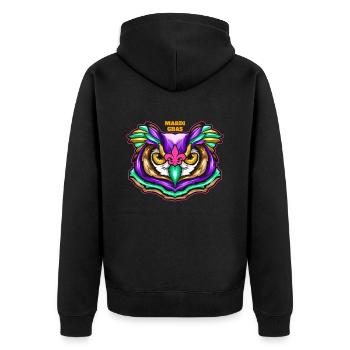 Purple Green Owl With Pink Fleur De Lis For Mardi - Unisex Premium Bio Zip Hoodie - Schwarz - Hinten - Nico (187cm)