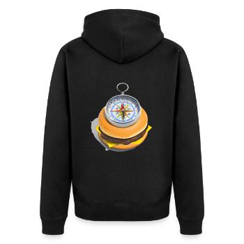 Cheeseburger Kompass - Unisex Premium Bio Zip Hoodie - Schwarz - Hinten - Nico (187cm)