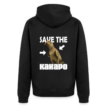 Rette den Kakapo - Unisex Premium Bio Zip Hoodie - Schwarz - Hinten - Nico (187cm)