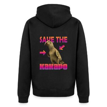 Rette den Kakapo - Unisex Premium Bio Zip Hoodie - Schwarz - Hinten - Nico (187cm)