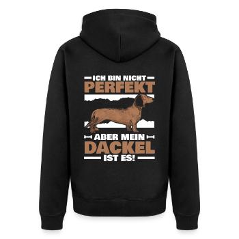 Mein Dackel Ist Perfekt Rauhaardackel - Unisex Premium Bio Zip Hoodie - Schwarz - Hinten - Nico (187cm)