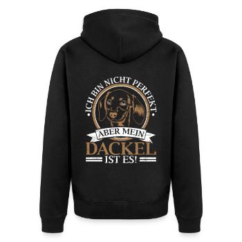 Mein Dackel Ist Perfekt Rauhaardackel - Unisex Premium Bio Zip Hoodie - Schwarz - Hinten - Nico (187cm)