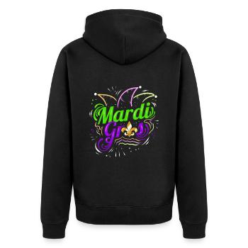 Lettering with Jester Hat and Fleur de Lis for - Unisex Premium Organic Zip Hoodie - black - Back - Nico (187cm)