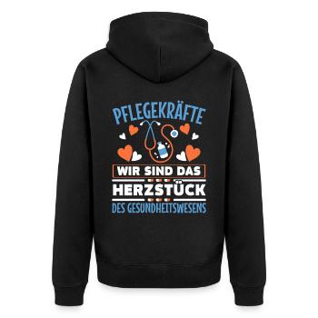 Pflegekräfte Sind Das Herzstück - Unisex Premium Bio Zip Hoodie - Schwarz - Hinten - Nico (187cm)