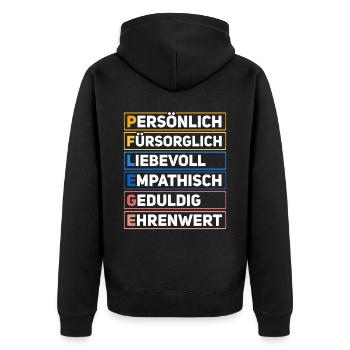 Pflege Definition - Unisex Premium Bio Zip Hoodie - Schwarz - Hinten - Nico (187cm)