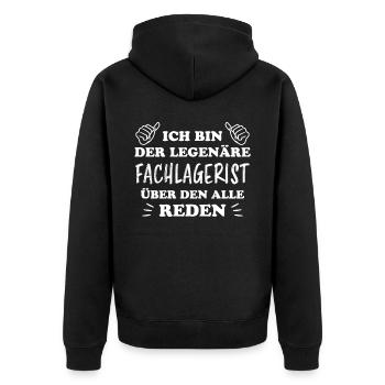 Fachlagerist Stablerfahrer Beruf Lagerist Geschenk - Unisex Premium Bio Zip Hoodie - Schwarz - Hinten - Nico (187cm)
