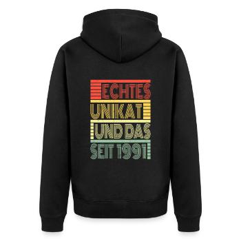 Echtes Unikat Seit 1991 Geboren 1991 Geburtstag - Unisex Premium Bio Zip Hoodie - Schwarz - Hinten - Nico (187cm)