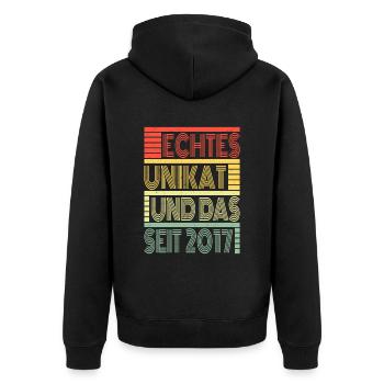 Echtes Unikat Seit 2017 Geboren 2017 Geburtstag - Unisex Premium Bio Zip Hoodie - Schwarz - Hinten - Nico (187cm)