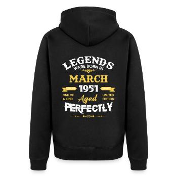 Vintage Aged To Perfection March 1951 - Unisex Premium Organic Zip Hoodie - black - Back - Nico (187cm)