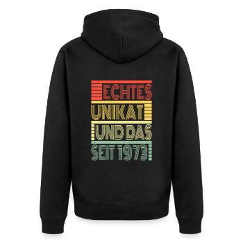 Echtes Unikat Seit 1973 Geboren 1973 Geburtstag - Unisex Premium Bio Zip Hoodie - Schwarz - Hinten - Nico (187cm)