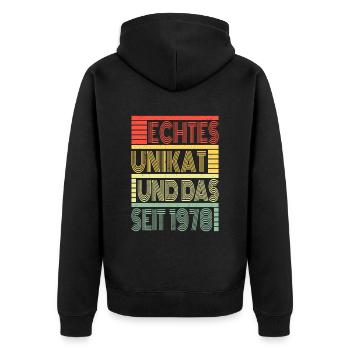 Echtes Unikat Seit 1978 Geboren 1978 Geburtstag - Unisex Premium Bio Zip Hoodie - Schwarz - Hinten - Nico (187cm)