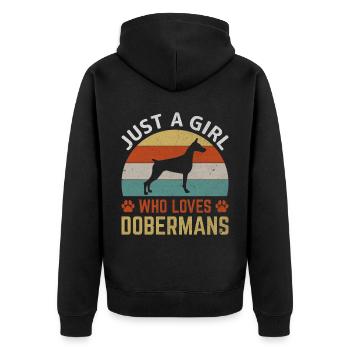 Just A Girl Who Loves Dobermans - Hund und Pfoten - Unisex Premium Bio Zip Hoodie - Schwarz - Hinten - Nico (187cm)
