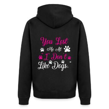Tu m’as perdu sur Je n’aime pas les chiens - rose - Veste à capuche bio Premium Unisexe - noir - Dos - Nico (187cm)