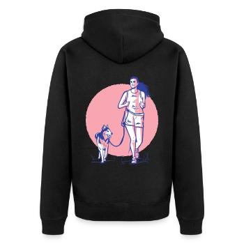 Femme et chien - Veste à capuche bio Premium Unisexe - noir - Dos - Nico (187cm)