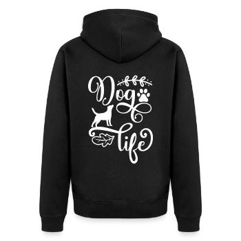 Hundeleben - Hund und Pfote(DO) - Unisex Premium Bio Zip Hoodie - Schwarz - Hinten - Nico (187cm)