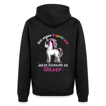 von wegen Regenbogen lustiges Einhorn Spruch - Unisex Premium Bio Zip Hoodie - Schwarz - Hinten - Nico (187cm)