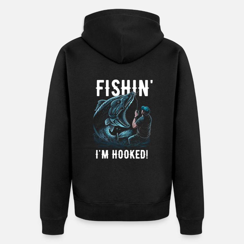 Fishin Ich bin süchtig - Unisex Premium Bio Zip Hoodie - Schwarz