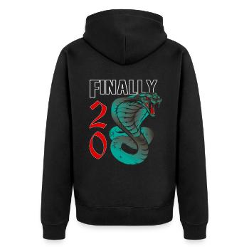 20 years old, birth sentence - Unisex Premium Organic Zip Hoodie - black - Back - Nico (187cm)