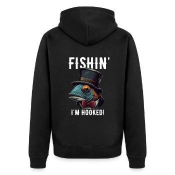 Vintage Fishin I'm Hooked - Lustiges Angeln - Unisex Premium Bio Zip Hoodie - Schwarz - Hinten - Nico (187cm)