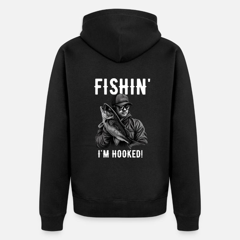 Fishin I'm Hooked - Funny Angler - Unisex Premium Bio Zip Hoodie - Schwarz