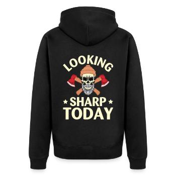 Funny Looking Sharp Today For Axe Thrower - Unisex Premium Organic Zip Hoodie - black - Back - Nico (187cm)