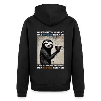 Du Kannst mir Nicht das Wasser Reichen Faultier - Unisex Premium Bio Zip Hoodie - Schwarz - Hinten - Nico (187cm)