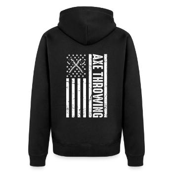 Patriotic Axe Throwing American Flag For Axe Throw - Unisex Premium Bio Zip Hoodie - Schwarz - Hinten - Nico (187cm)